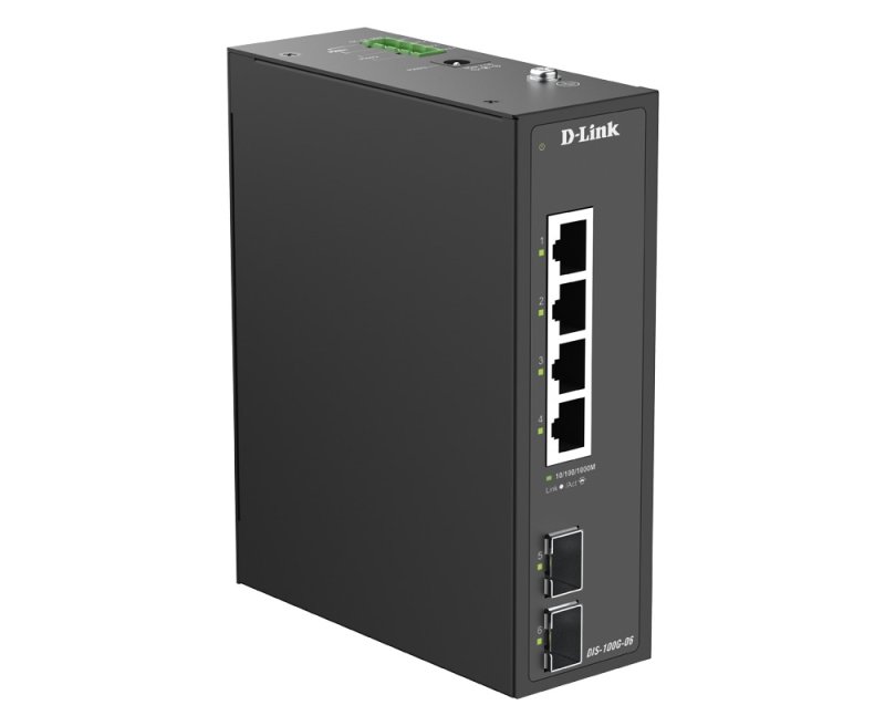 D-Link DIS-100G-06 6-Port Gigabit Industrial Unmanaged Switch with 2 x SFP Ports - obrázek produktu