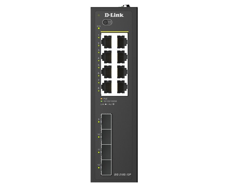 D-Link DIS-210G-12P 12-Port Gigabit Industrial PoE+ Smart Managed Switch with 4 x SFP Ports - obrázek č. 1