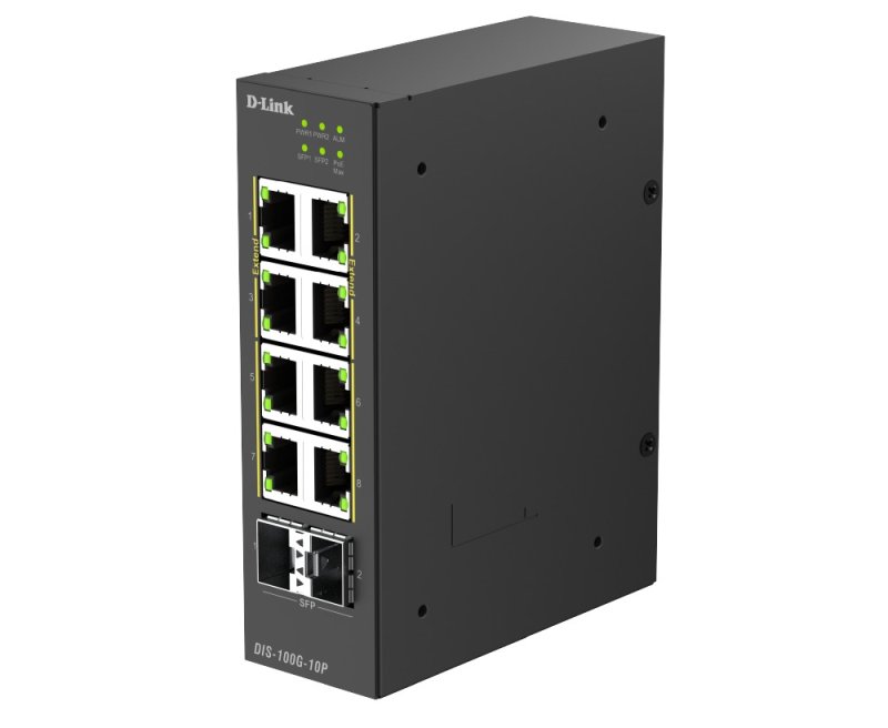D-Link DIS-100G-10P 10-Port Gigabit Industrial PoE+ Unmanaged Switch with 2 x 2.5G SFP+ Ports - obrázek č. 2