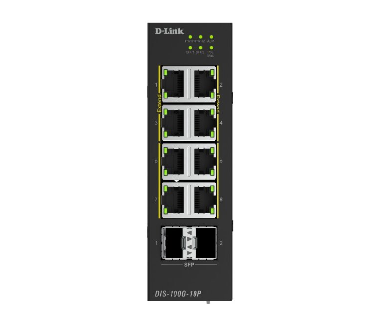 D-Link DIS-100G-10P 10-Port Gigabit Industrial PoE+ Unmanaged Switch with 2 x 2.5G SFP+ Ports - obrázek č. 1