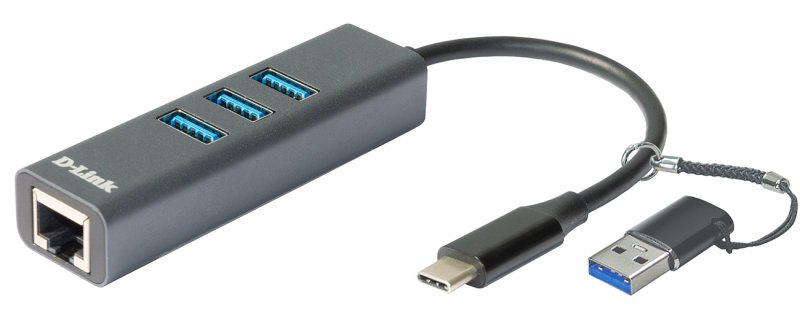D-Link USB-C/ USB to Gigabit Ethernet Adapter with 3 USB 3.0 Ports - obrázek produktu