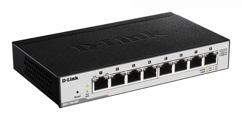 D-Link DGS-1100-08P Smart switch 8xGb PoE+ fanless - obrázek č. 1