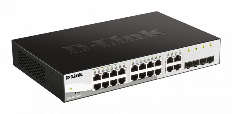 D-Link DGS-1210-16 Smart switch, 16x GbE, 4x RJ45/ SFP, fanless - obrázek produktu