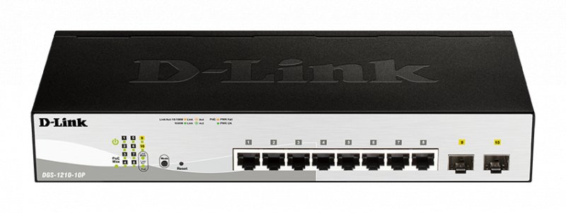D-Link DGS-1210-10P L2/ L3 Smart+ PoE switch, 8x GbE PoE+, 2x SFP, PoE 65W, fanless - obrázek produktu