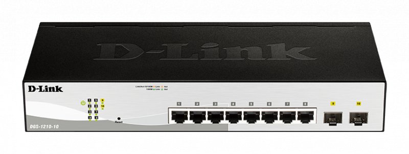 D-Link DGS-1210-10 L2/ L3 Smart+ Switch, 8x GbE, 2 SFP, fanless - obrázek produktu
