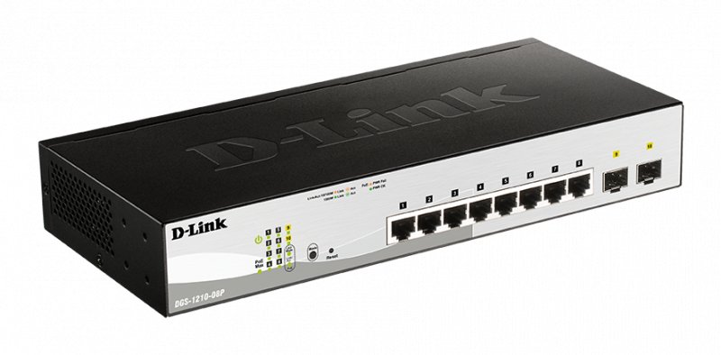 D-Link DGS-1210-08P Smart PoE switch, 8x GbE PoE+, 2x SFP, PoE 65W, fanless - obrázek produktu