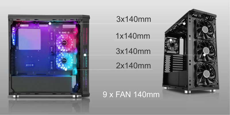 EVOLVEO RAY 5, case ATX, 3x LED modrý ventilátor - obrázek č. 5