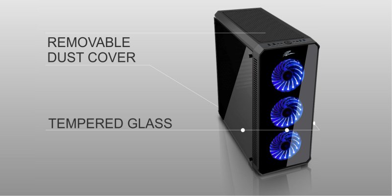 EVOLVEO RAY 5, case ATX, 3x LED modrý ventilátor - obrázek č. 4