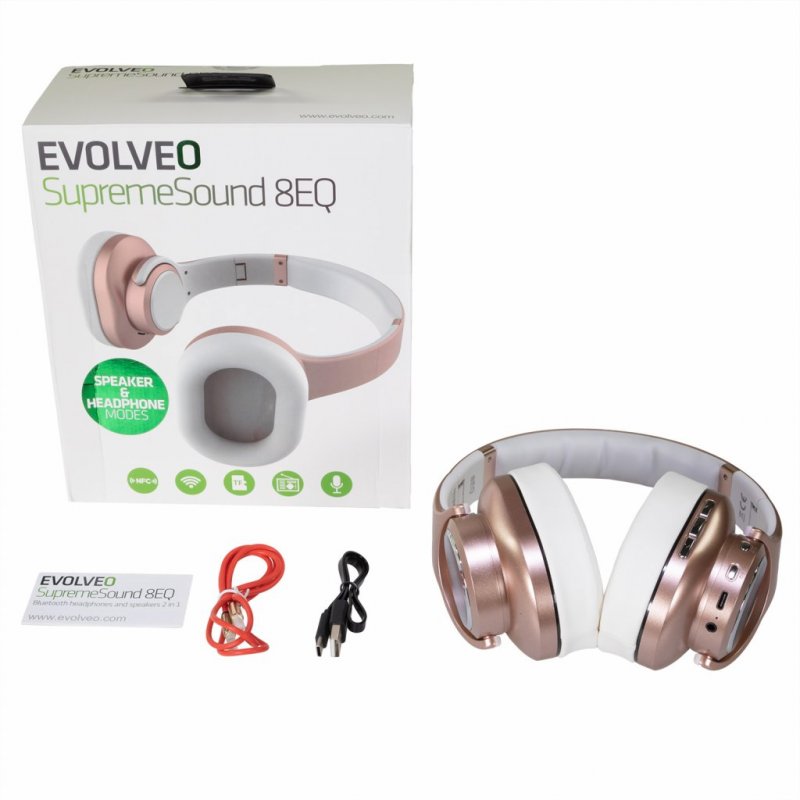 EVOLVEO SupremeSound 8EQ, Bluetooth sluchátka s reproduktorem a ekvalizérem 2v1, růžové - obrázek č. 6
