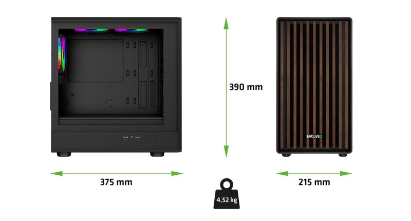 EVOLVEO Panthera, mATX / 6x ARGB 120 / dřevo+sklo - obrázek č. 5