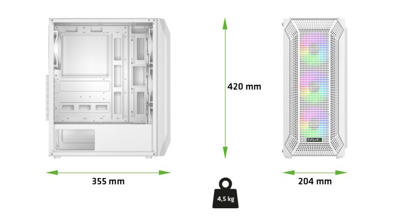 EVOLVEO Xenon, Midi Tower /  4x ARGB /  mesh+sklo - obrázek č. 3