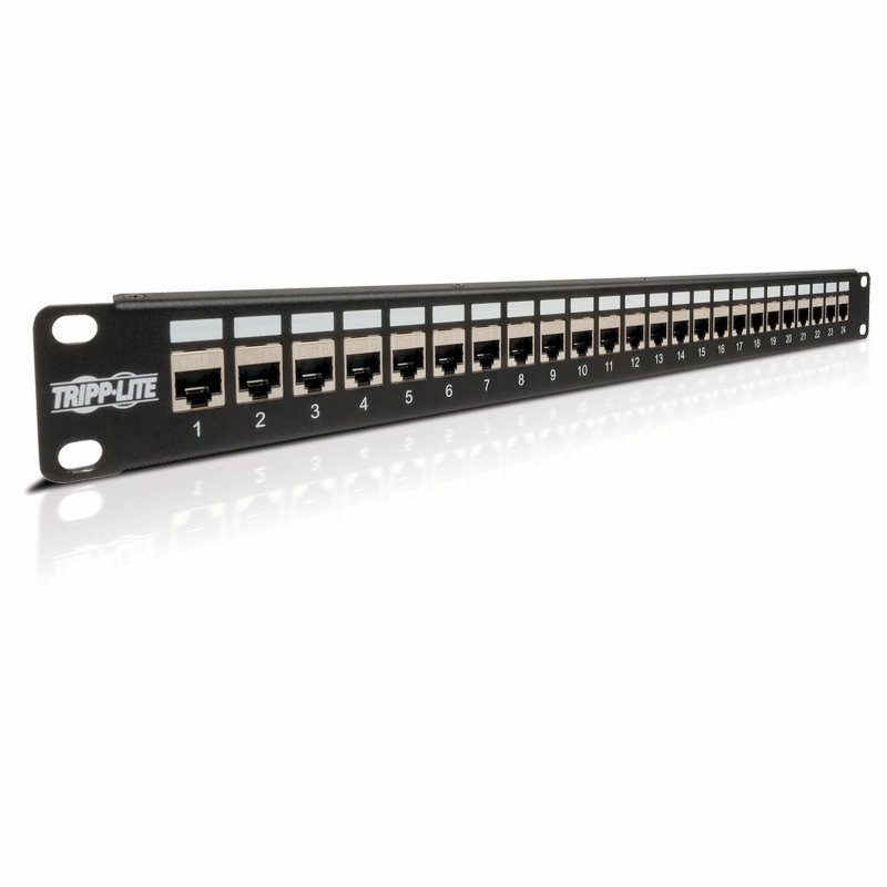 Tripplite Patch panel průchozí STP stíněný pro montáž do racku 1U, 24x Cat6/ Cat5, RJ45 Ethernet - obrázek produktu