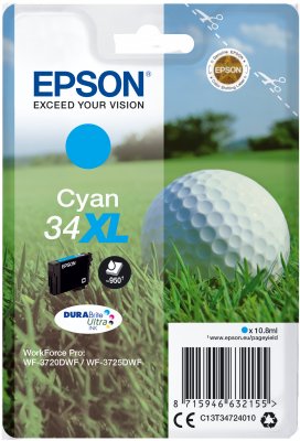 Epson Singlepack Cyan 34XL DURABrite Ultra Ink - obrázek produktu