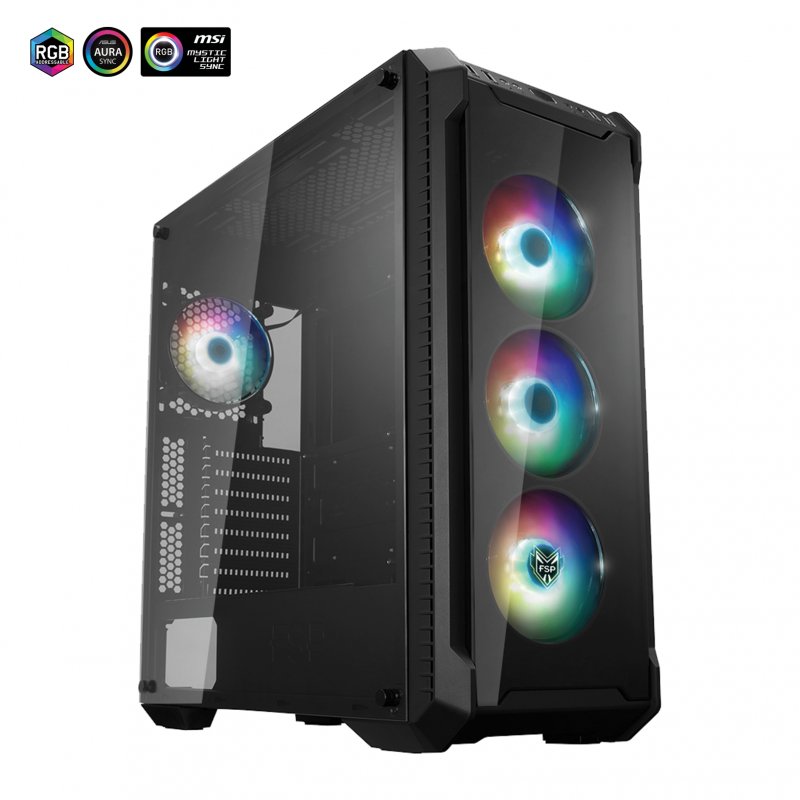 FSP/ Fortron ATX Midi Tower CMT520 PLUS black, průhledná bočnice, 4 x A.RGB LED 120 mm ventilátor - obrázek produktu