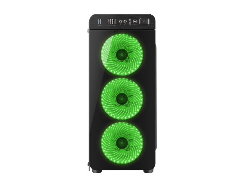 Počítačová skříň Genesis IRID 300 GREEN MIDI (USB 3.0), 4 ventilátory s zeleným podsvícením - obrázek č. 2