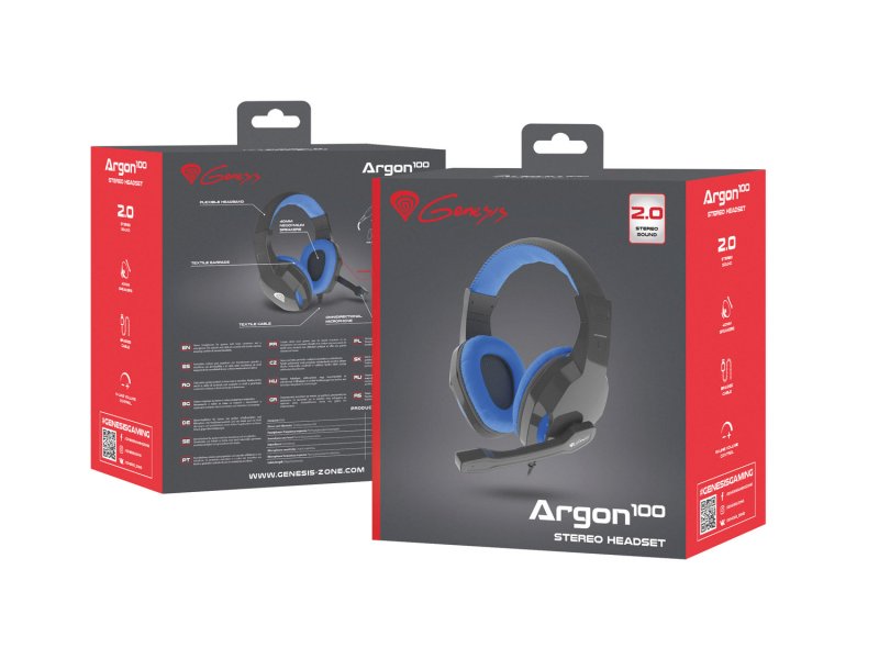 Herní stereo sluchátka Genesis Argon 100, černo-modré, 1x jack 4-pin - obrázek č. 1