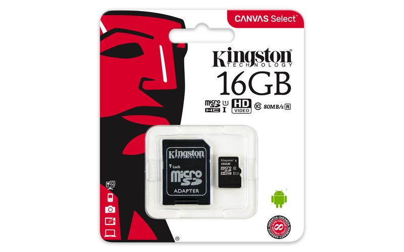 16GB microSDHC Kingston CL10 UHS-I 80R + SD adap. - obrázek č. 2