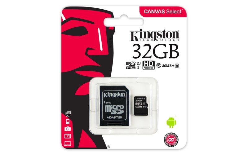 32GB microSDHC Kingston CL10 UHS-I 80R + SD adap. - obrázek č. 2