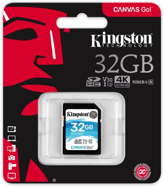 32GB SDHC Kingston Canvas Go U3 V30 90R/ 45W - obrázek č. 1