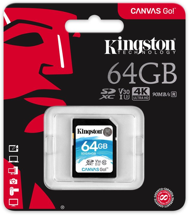 64GB SDXC Kingston Canvas Go U3 V30 90R/ 45W - obrázek č. 1