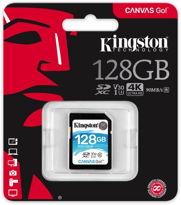 128GB SDXC Kingston Canvas Go U3 V30 90R/ 45W - obrázek č. 1