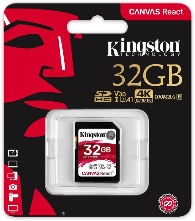 32GB SDHC Kingston Canvas React U3 V30 A1 100R/ 70W - obrázek č. 1