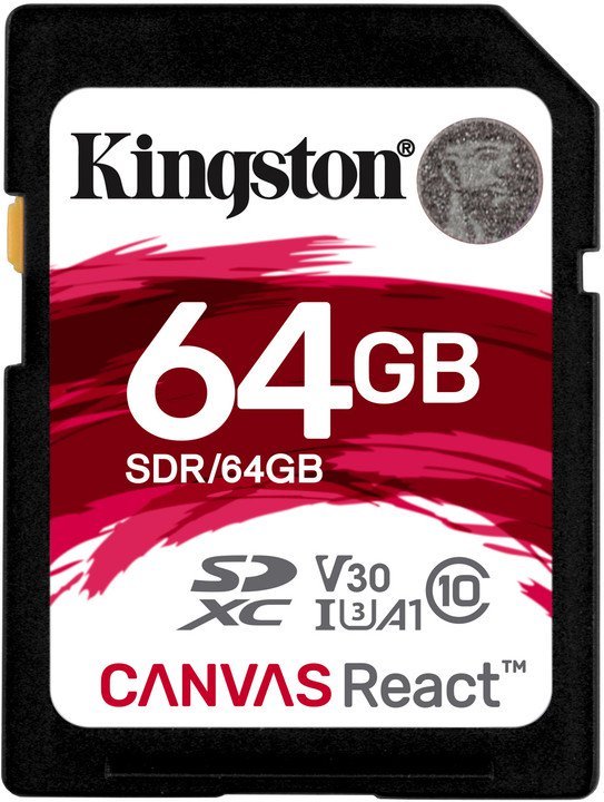 64GB SDXC Kingston Canvas React U3 V30 A1 100R/ 70W - obrázek produktu