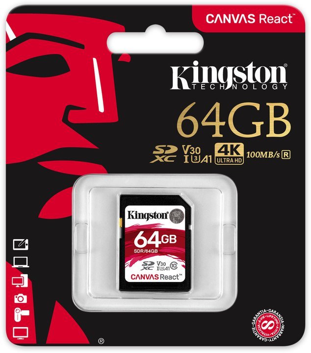 64GB SDXC Kingston Canvas React U3 V30 A1 100R/ 70W - obrázek č. 1