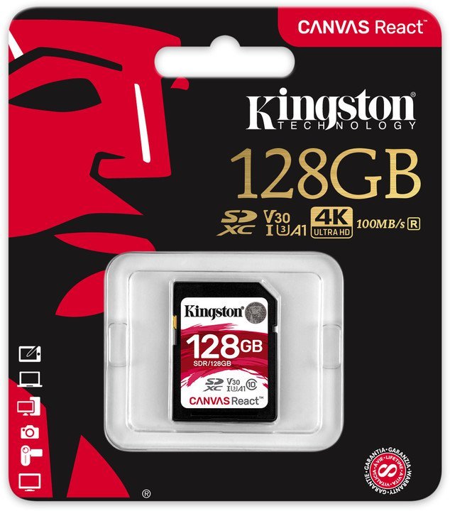 128GB SDXC Kingston Canvas React U3 V30 A1 100R/ 70W - obrázek č. 1