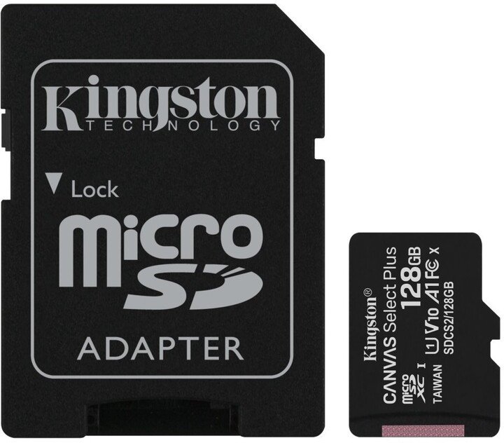 Kingston Canvas Select Plus A1/ micro SDXC/ 128GB/ 100MBps/ UHS-I U1 /  Class 10/ + Adaptér - obrázek produktu