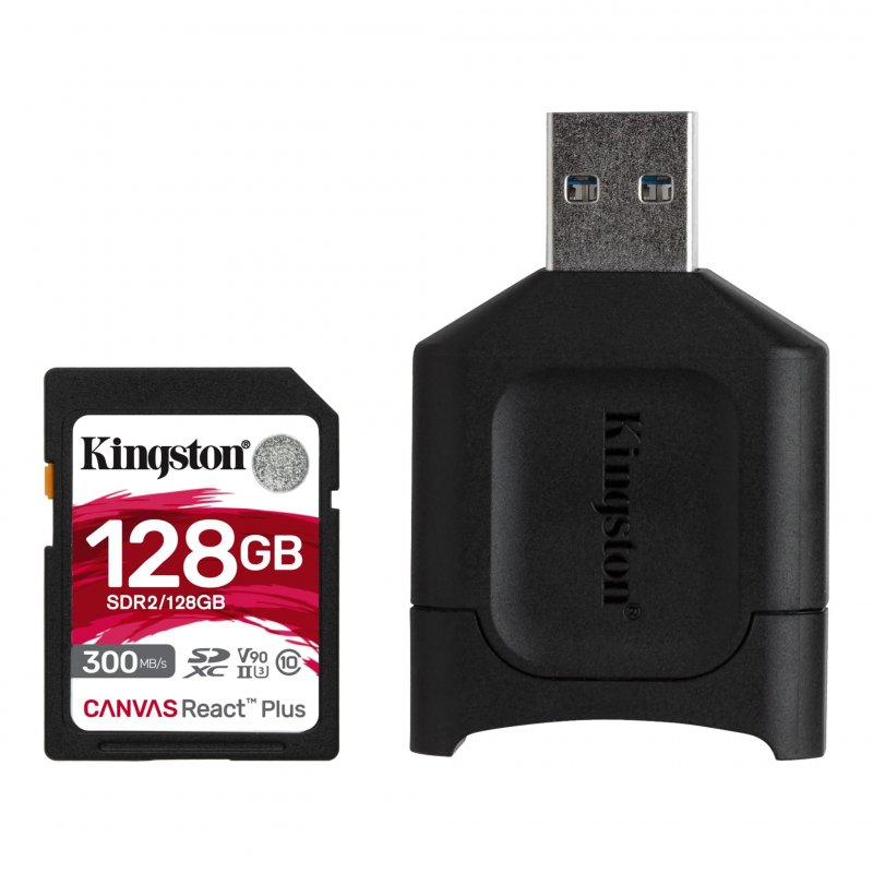 128GB SDHC Kingston Canvas React Plus  UHS-II V90 + čtečka - obrázek produktu