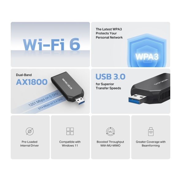 Mercusys MA70XM AX1800 Wi-Fi 6 USB Adapter - obrázek č. 1