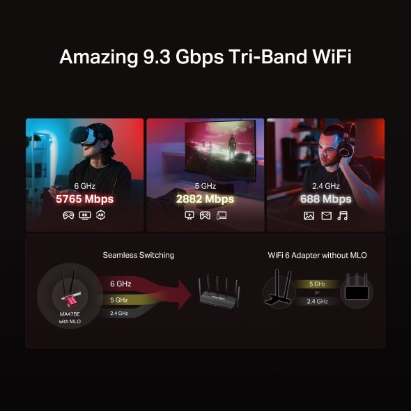 Mercusys MA47BE BE9300 Tri-Band WiFi7 PCIe adapter - obrázek č. 3