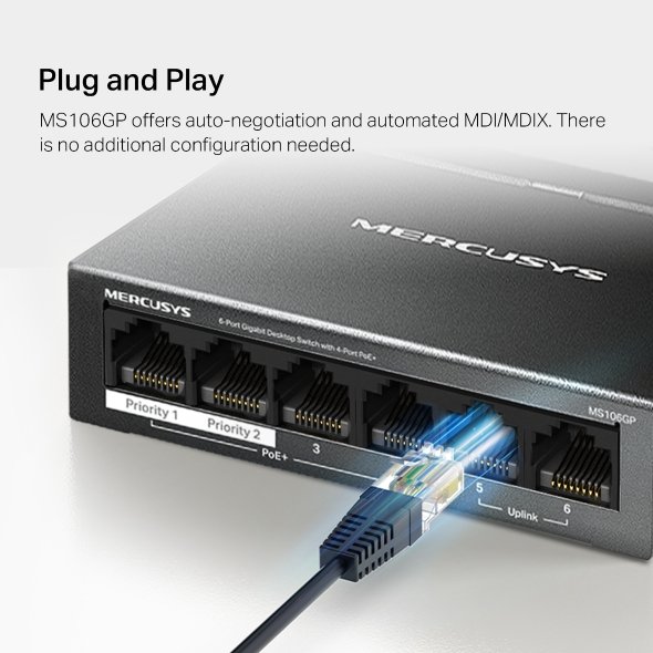 Mercusys MS106GP 6xGb desktop switch 4xPoE+ - obrázek č. 8