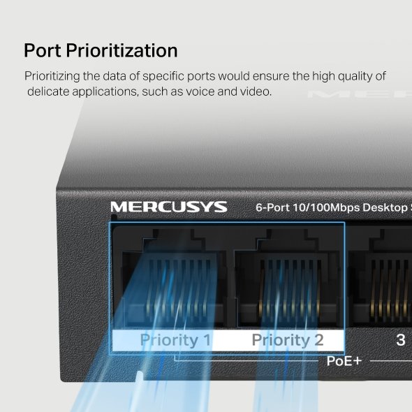 Mercusys MS106GP 6xGb desktop switch 4xPoE+ - obrázek č. 7