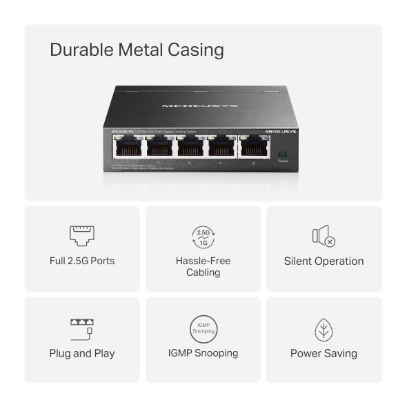 Mercusys MS105GS-M2 5x2.5G Desktop switch - obrázek č. 2