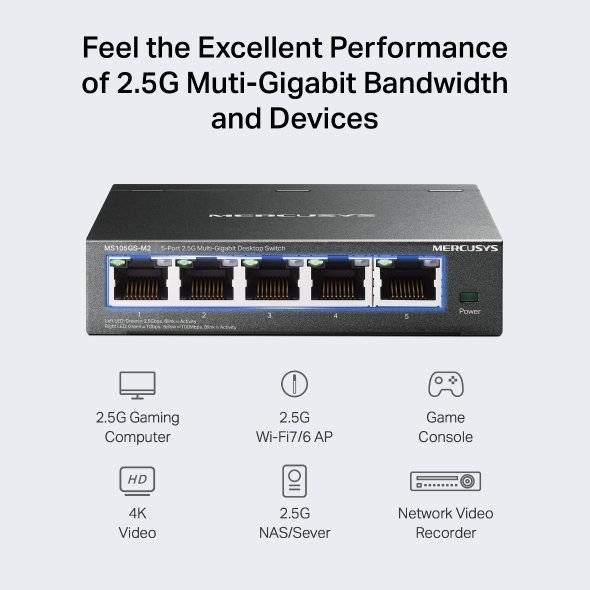 Mercusys MS105GS-M2 5x2.5G Desktop switch - obrázek č. 4