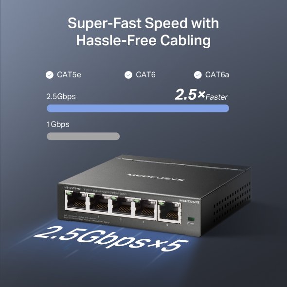 Mercusys MS105GS-M2 5x2.5G Desktop switch - obrázek č. 3