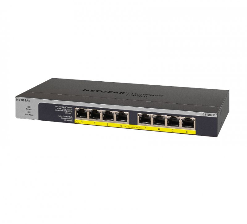 NETGEAR 8-port 10/ 100/ 1000Mbps Gigabit Ethernet, Flexible PoE, GS108LP - obrázek produktu