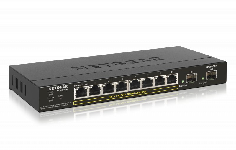 NETGEAR S350 Series 8-port Gb PoE+ Ethernet Smart Managed Pro Switch, 2 SFP Ports, GS310TP - obrázek produktu