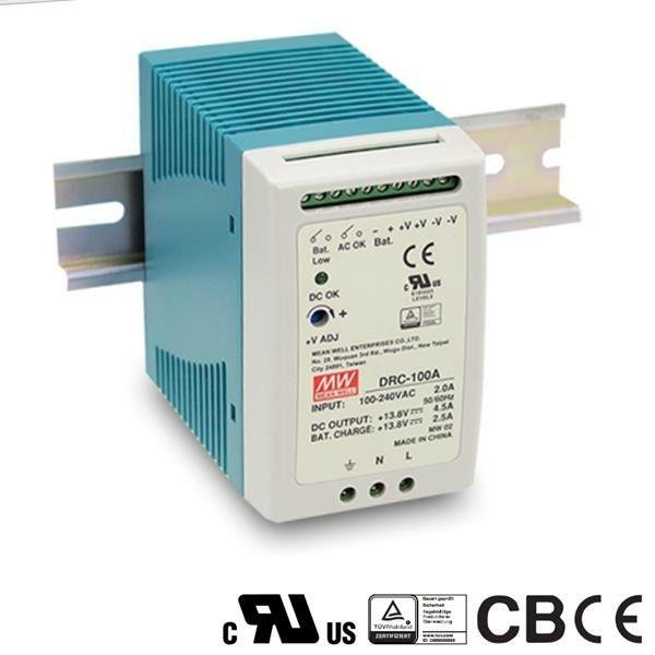 MEANWELL - DRC-100B - Průmyslový napájecí zdroj 24V 100W s funkcí nabíječky na DIN lištu - obrázek produktu