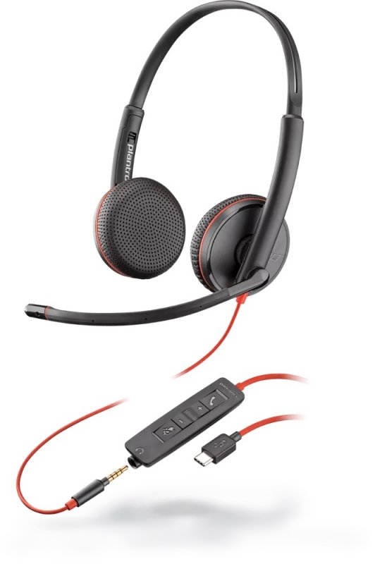 Poly Blackwire C3225. single unit/ Stereo/ USB-C/ Drát/ Černá-červená - obrázek produktu