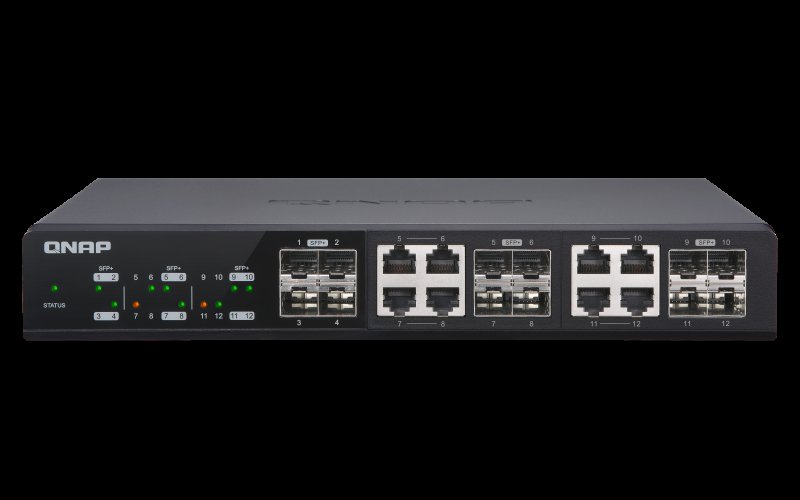 QNAP řízený switch QSW-M1208-8C: 12x 10G port SFP+ (4x SFP+ a 8x kombinované SFP+ /  RJ-45) - obrázek produktu