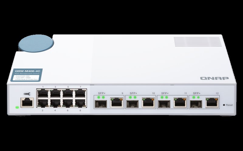QNAP řízený switch QSW-M408-4C (12 portů: 8x Gigabit port + 4x 10G SFP+ /  10GbE kombo porty) - obrázek č. 1