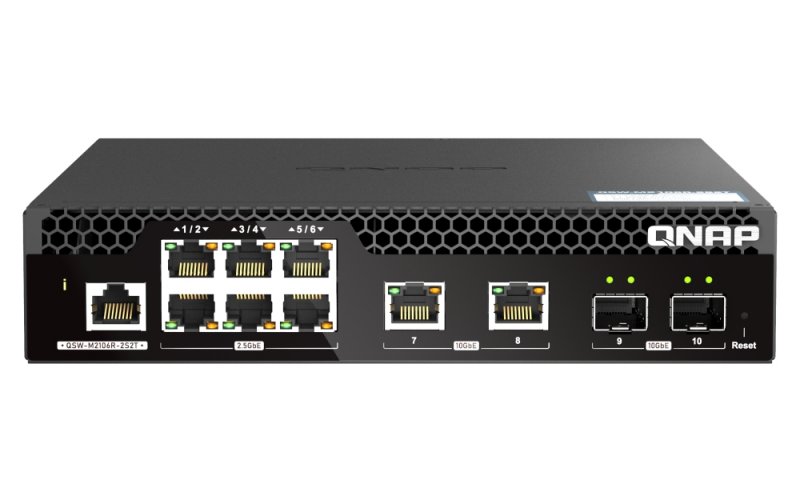 QNAP řízený PoE++ switch QSW-M2106PR-2S2T (6x 2,5GbE RJ45, 2x 10GbE RJ45, 2x 10GbE SFP+, malá šířka) - obrázek produktu