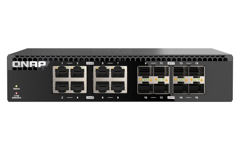 QNAP switch QSW-3216R-8S8T (8x 10G GbE porty + 8x 10G SFP+ porty, poloviční šířka) - obrázek produktu