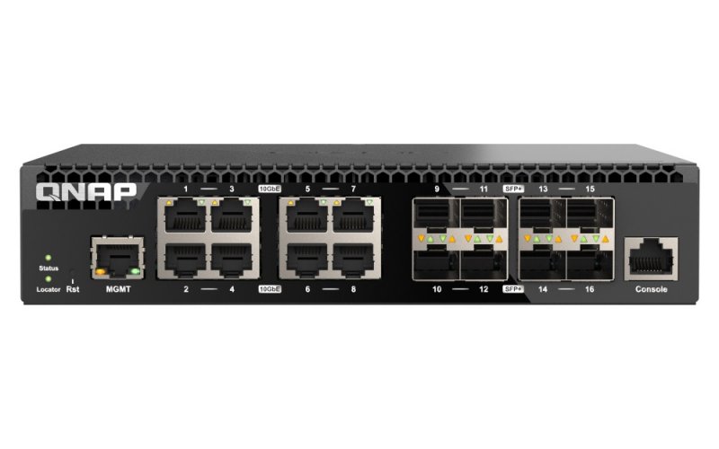 QNAP řízený switch QSW-M3216R-8S8T (8x 10GbE porty + 8x 10G SFP+ porty, poloviční šířka) - obrázek produktu