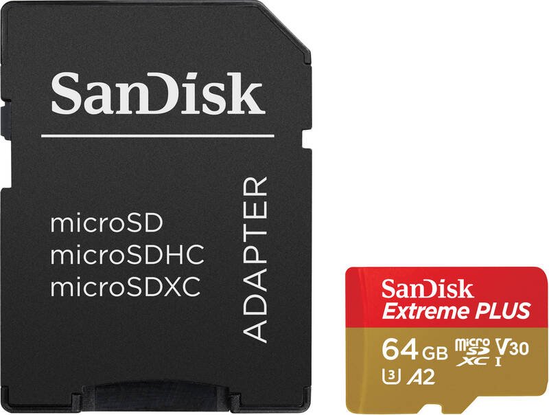 SanDisk Extreme PLUS/ micro SDXC/ 64GB/ 200MBps/ UHS-I U3 /  Class 10/ + Adaptér - obrázek č. 1