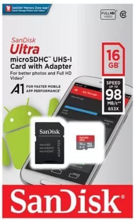SanDisk Ultra microSDHC 16GB 98MB/ s + adaptér - obrázek č. 1
