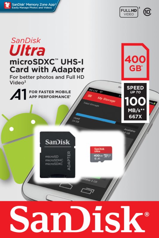 SanDisk Ultra microSDXC 400GB 100MB/ s + adaptér - obrázek č. 1